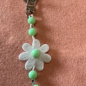 Floral Beaded phone charm with Green Accents